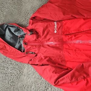 Columbia Red Hooded Ski Jacket With Detachable Warm Black Jacket